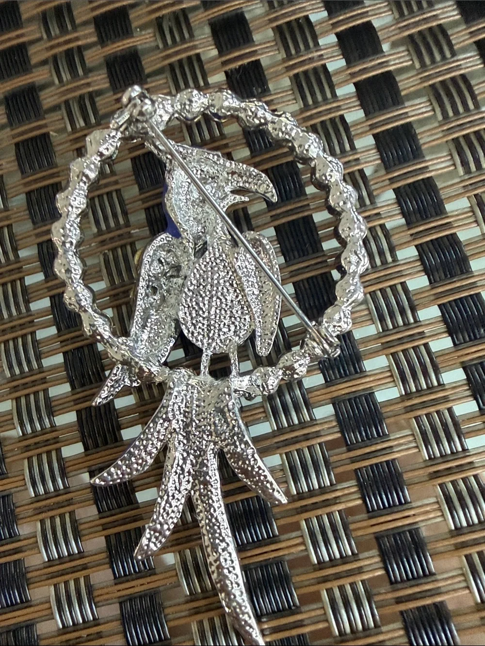 Vintage Blue Parrot Crystal Brooch Pin
